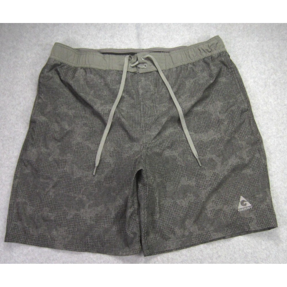 Gerry Mens 37 Swim Trunks Gray Camo AOP Hybrid Lined Boardshorts Built In Brief